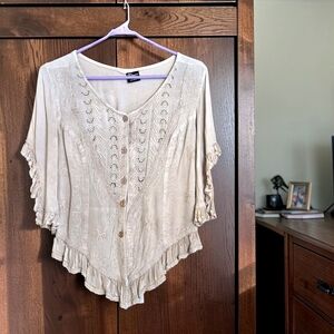 Vintage cream embroidered blouse with ruffles and buttons Size M/ Fairy Ethereal
